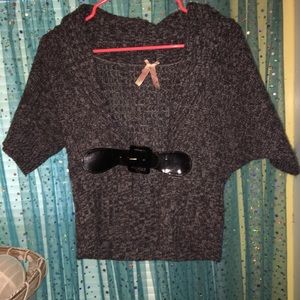 Gray cropped belted sweater